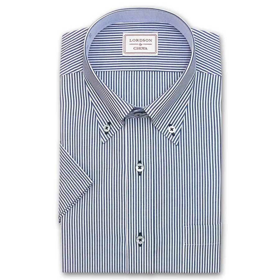 ワイシャツ Yシャツ メンズ 半袖 Lordson By 形態安定加工 ボタンダウン 24ft ネイビーストライプ Choya Sale 75 Off