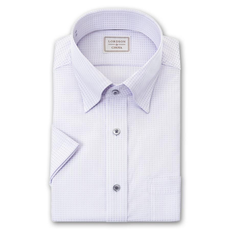 LORDSON by CHOYA 半袖 ワイシャツ メンズ 夏 形態安定加工 パープルドビー ドビー【CON520-260】 LORDSON Yシャツ 半袖 ワイシャツ メンズ 夏 形態安定 パープルドビー