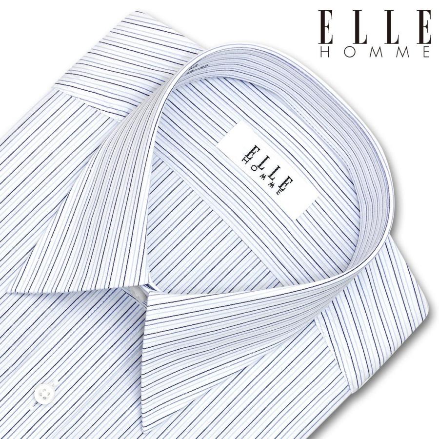 ワイシャツ Yシャツ メンズ 長袖 | ELLE HOMME | 形態安定加工 ブルートーンストライプ レギュラーカラーシャツ｜choyashirts｜02