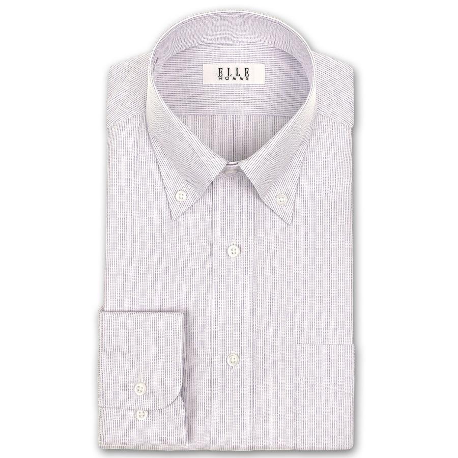 ワイシャツ Yシャツ メンズ 長袖 | ELLE HOMME | 形態安定加工 パープルストライプ ボタンダウンシャツ｜choyashirts