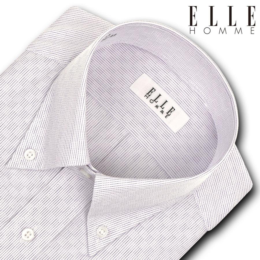 ワイシャツ Yシャツ メンズ 長袖 | ELLE HOMME | 形態安定加工 パープルストライプ ボタンダウンシャツ｜choyashirts｜02