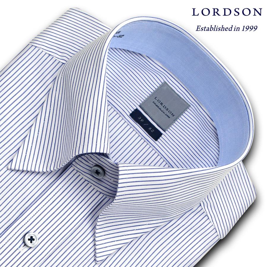 ワイシャツ Yシャツ メンズ 長袖 LORDSON 綿100％ 形態安定加工 標準体 ブルーペンシルストライプ スナップダウン ドレスシャツ おしゃれ｜choyashirts｜02