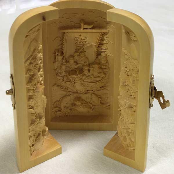七福神 宝船 本黄楊 仏龕 : 仏像・仏具専商の彫一 Yahoo!店 - 通販