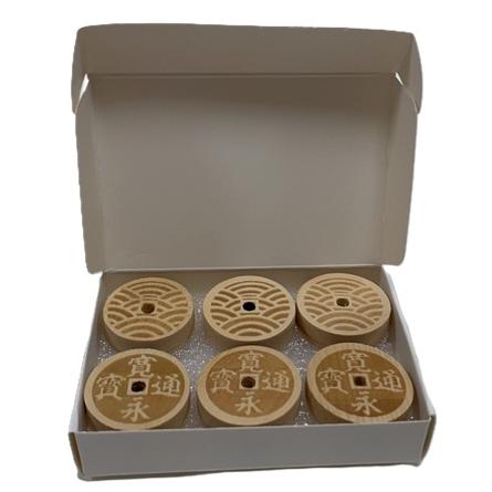 六文銭 木製 6枚セット 白箱入 色々な配送方法有 六道銭 彫刻両面彫