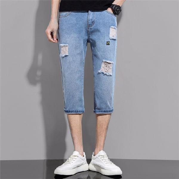 最大93％オフ！ クロップドパンツ メンズ デニムジーンズ ダメージ加工