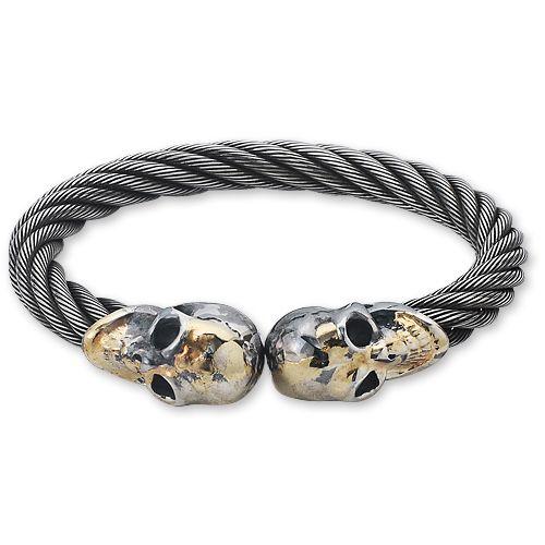 【BILL WALL LEATHER　ビルウォールレザー　Bracelet　ブレスレット】ケーブルバングルw/ヴィンテージスカルゴールドサダー【送料無料】の画像