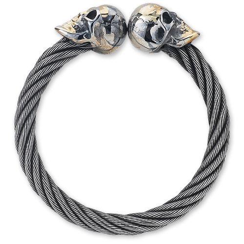 【BILL WALL LEATHER　ビルウォールレザー　Bracelet　ブレスレット】ケーブルバングルw/ヴィンテージスカルゴールドサダー【送料無料】の画像
