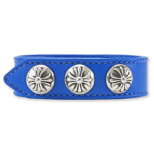 【CHROME HEARTS　クロムハーツ　Bracelet　ブレスレット】3ボタン2スナップレザーブレスレットw/クロスボタン/ブルー【送料無料】｜chrono925｜02