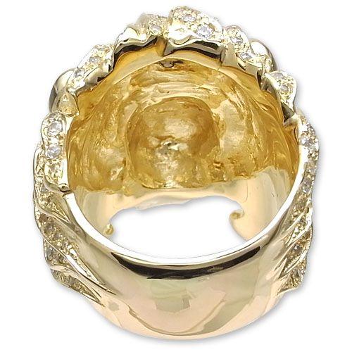 KING LIMO(キングリモ)：Lion Head Ring/18K Gold Plate w/Pave CZ&Ruby(ライオンヘッド