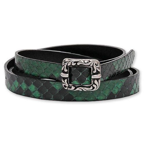 トリプルラップスネークレザーブレスレットw/ベイビーフローバックル/グリーン＆ブラック