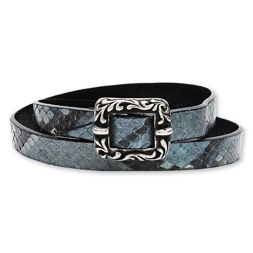 トリプルラップスネークレザーブレスレットw/ベイビーフローバックル/ターコイズ＆ブラック