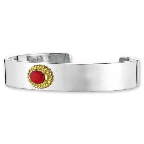【鷲見太郎　BRACELET　ブレスレット】12mmプレーンバングルw/赤珊瑚K18カップ/オーバル6×8【送料無料】の画像