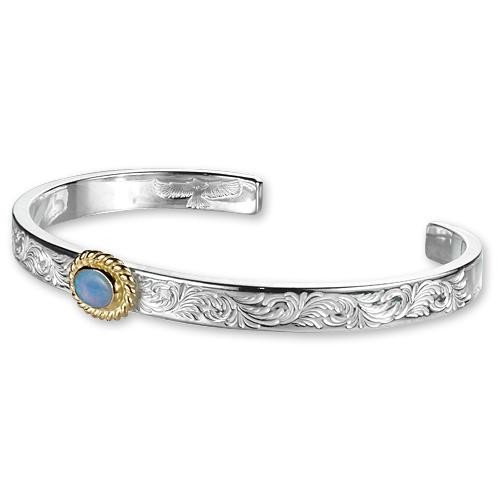 【鷲見太郎　BRACELET　ブレスレット】アラベスクデザイン5mmバングル w/イーグルスタンプw/オパールK18イエローゴールドカップ/オーバル5×7【送料無料】の画像