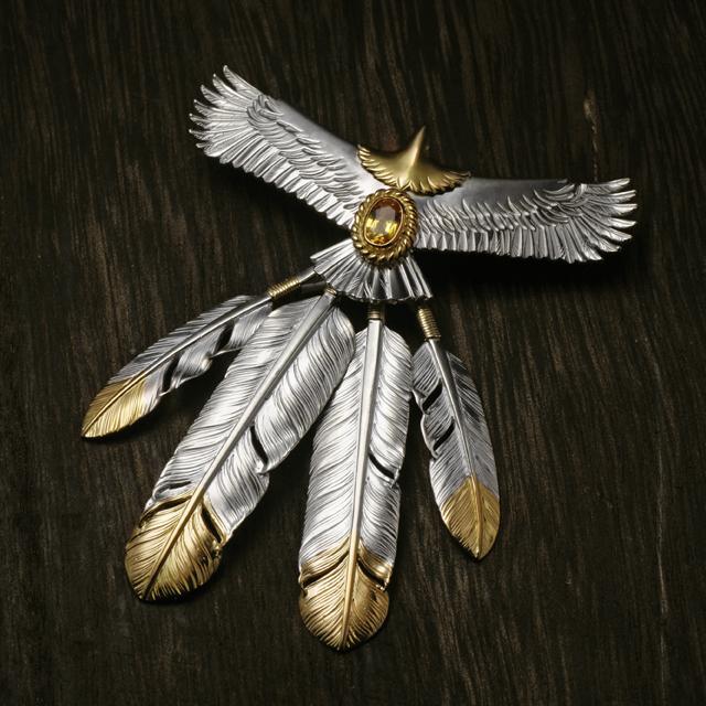 トップのみ 美品 鷲見太郎 フェザーペンダント 鷲見太郎 Pendant ペンダント】MフェザーK18イエローゴールドトップ