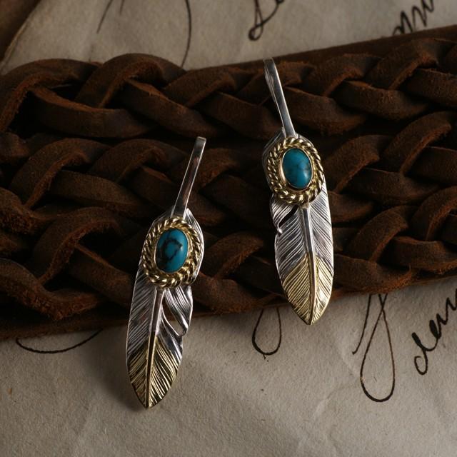 【鷲見太郎　Pendant　ペンダント】SフェザーフェザーK18イエローゴールドトップペンダント01 w/ターコイズK18カップ/オーバル5×7【送料無料】の画像