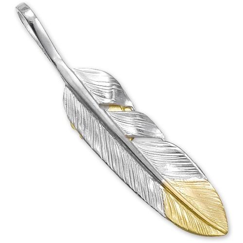 【鷲見太郎　Pendant　ペンダント】SフェザーフェザーK18イエローゴールドトップペンダント02 w/ターコイズK18カップ/オーバル5×7【送料無料】の画像
