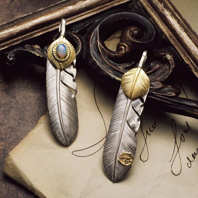 鷲見太郎 Pendant ペンダント】オールドLフェザー&K18ハートフェザー