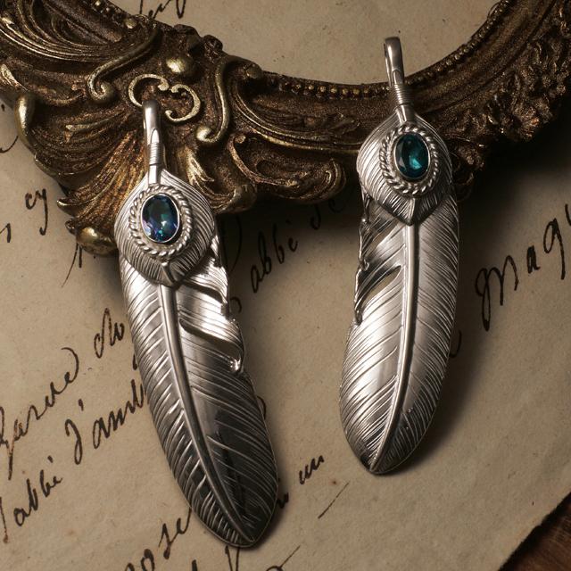 鷲見太郎 フェザーペンダント シルバー レインボートパーズ【新品・付属品なし】 鷲見太郎 Pendant ペンダント】Lフェザー&ハートフェザーペンダント02