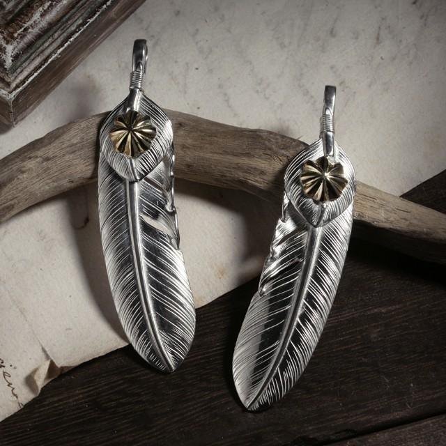 【鷲見太郎　Pendant　ペンダント】Lフェザー&ハートフェザーペンダント02 w/K18イエローゴールドコンチョ08【送料無料】の画像