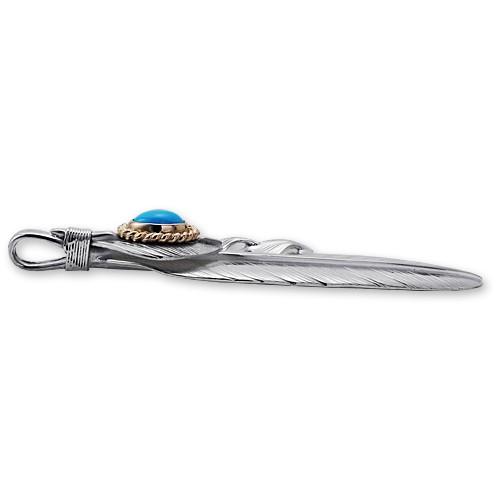 【鷲見太郎　Pendant　ペンダント】Lフェザー&ハートフェザーペンダント01 w/ターコイズK18カップ/オーバル6×8【送料無料】の画像