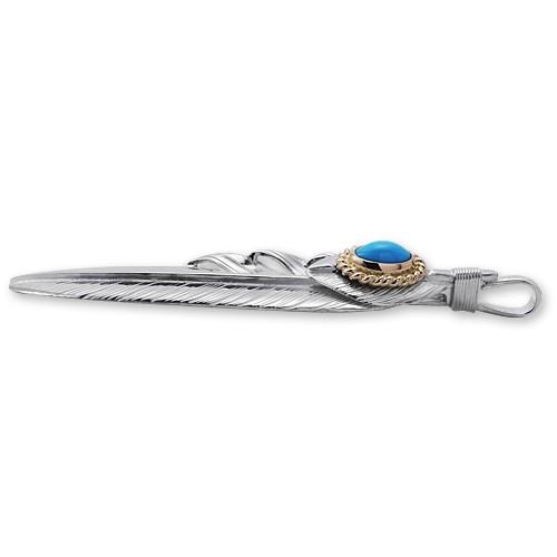 【鷲見太郎　Pendant　ペンダント】Lフェザー&ハートフェザーペンダント02 w/ターコイズK18カップ/オーバル6×8【送料無料】の画像