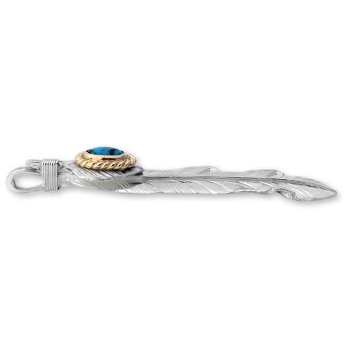 【鷲見太郎　Pendant　ペンダント】Mフェザー&ハートフェザーペンダント01 w/ターコイズK18カップ/オーバル5×7【送料無料】の画像