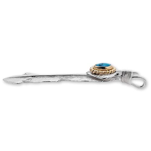【鷲見太郎　Pendant　ペンダント】Mフェザー&ハートフェザーペンダント02 w/ターコイズK18カップ/オーバル5×7【送料無料】の画像