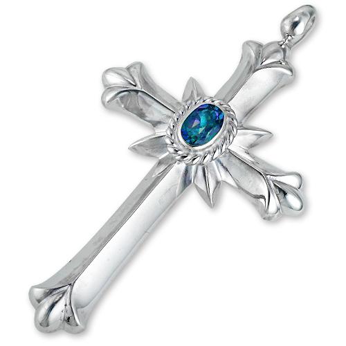 【鷲見太郎　Pendant　ペンダント】Newクロスペンダントw/レインボートパーズSVカップ/オーバル5×7【送料無料】の画像