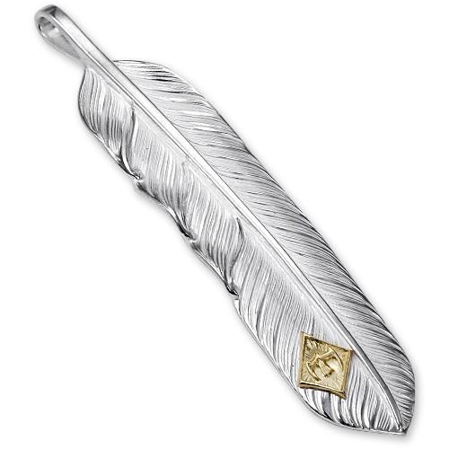 【鷲見太郎　Pendant　ペンダント】Lフライトフェザーペンダント02 w/M K18イーグルメタル【送料無料】の画像