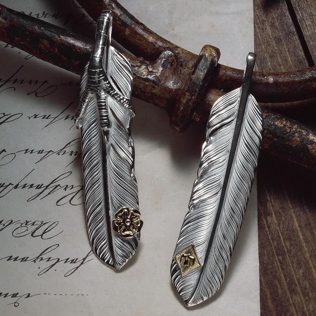 【鷲見太郎　Pendant　ペンダント】Lフライトフェザーペンダント02 w/M K18イーグルメタル【送料無料】の画像