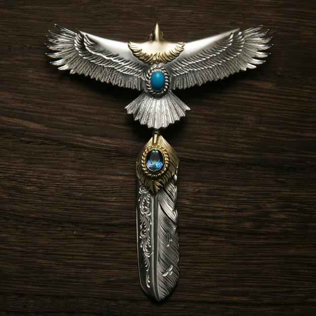 鷲見太郎 Pendant ペンダント】Lアラベスクフライトフェザー&K18 鷲見太郎 Pendant ペンダント】Lアラベスクフライトフェザー&K18