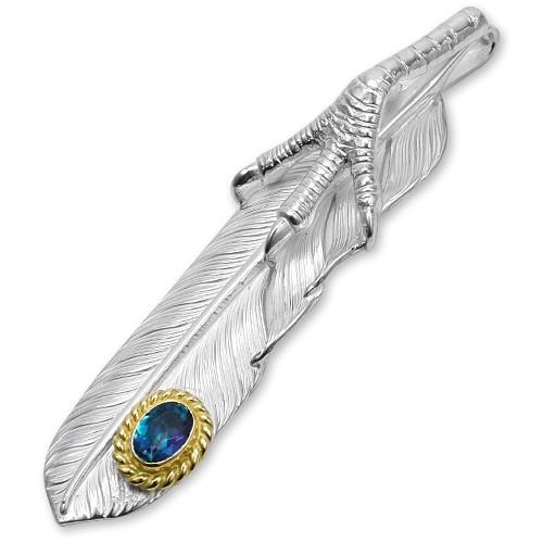 【鷲見太郎　Pendant　ペンダント】Lフライトフェザーペンダント01 w/イーグルクロー&レインボートパーズK18カップ/オーバル5×7【送料無料】の画像