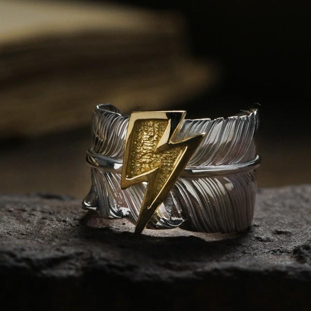 【鷲見太郎　Ring　リング】オールドLフェザーリング02 w/K18ビッグサンダー【送料無料】の画像
