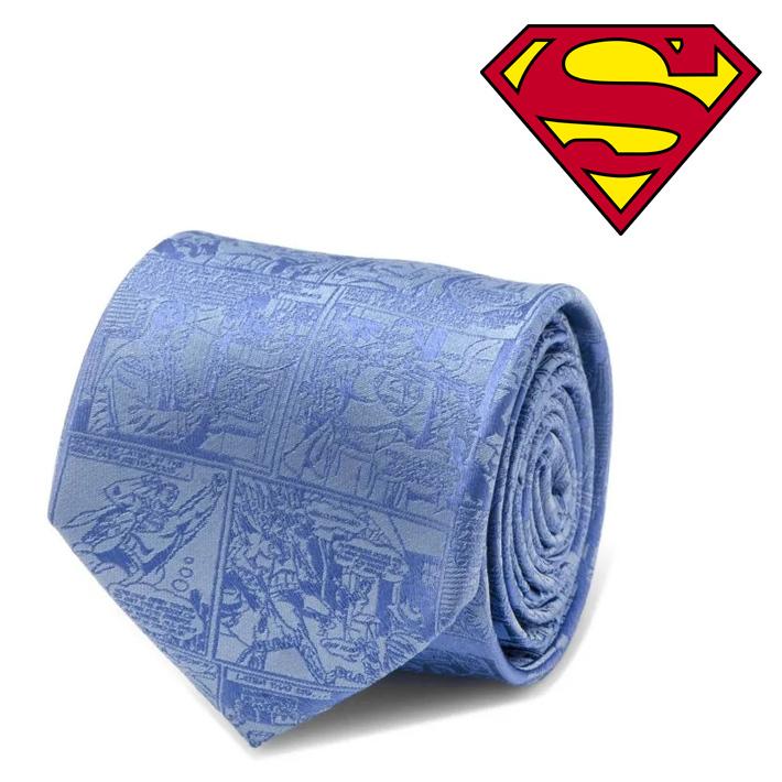 ネクタイ メンズ 紳士 シルク DC Superman Comic Blue Mens Tie スーパーマン アメコミ柄  DC-SUPC-BL-TR　ブルー【PP2023】｜chronoworldjapan