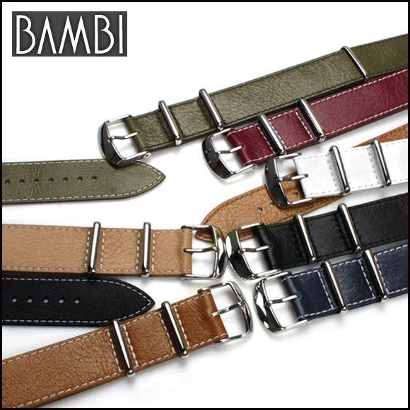 時計ベルト バンド BAMBI バンビ NATOタイプ レザー カーフ 16mm 18mm