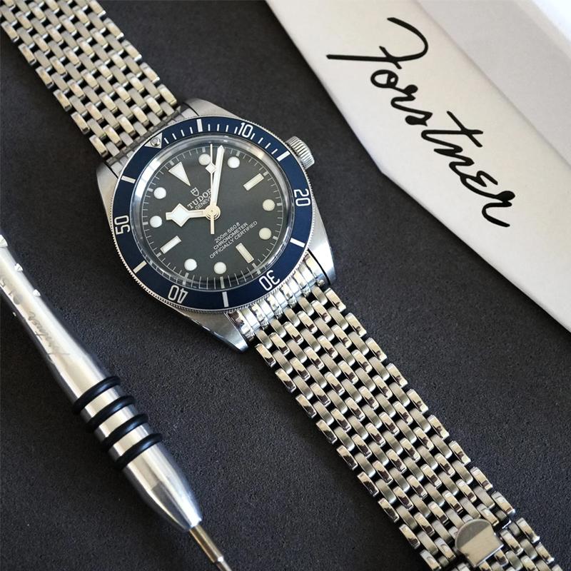 時計ベルト バンド Forstner 【11連】Beads of Rice TUDOR Black Bay フォースナー ステンレス メッシュベルト ビーズオブライスの画像