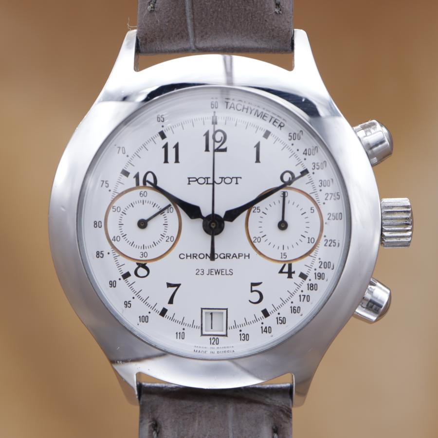 ポレオット ロシア製 クロノグラフ 3133 POLJOT Russian Chronograph ホワイト メンズ 自動巻き 38mm 点検済 【6ヶ月保証】 CH656 |  | 01