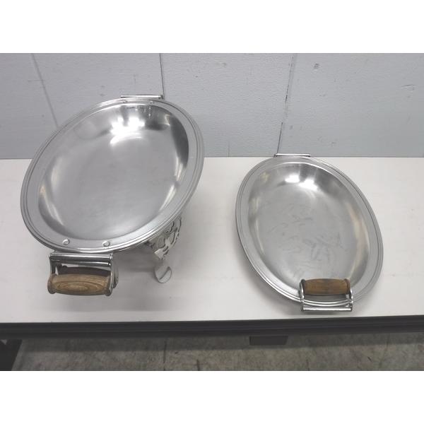 A1809◆◆木柄小判チェーフィングデッシュ(スタンド+ウォーターパン+フードパン2枚) 380×280×H200 栃木 宇都宮 中古 業務用