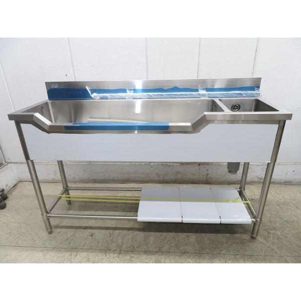 G1669未使用品◇タニコー◇ステンレス製舟形2槽シンク 1500×450×900 