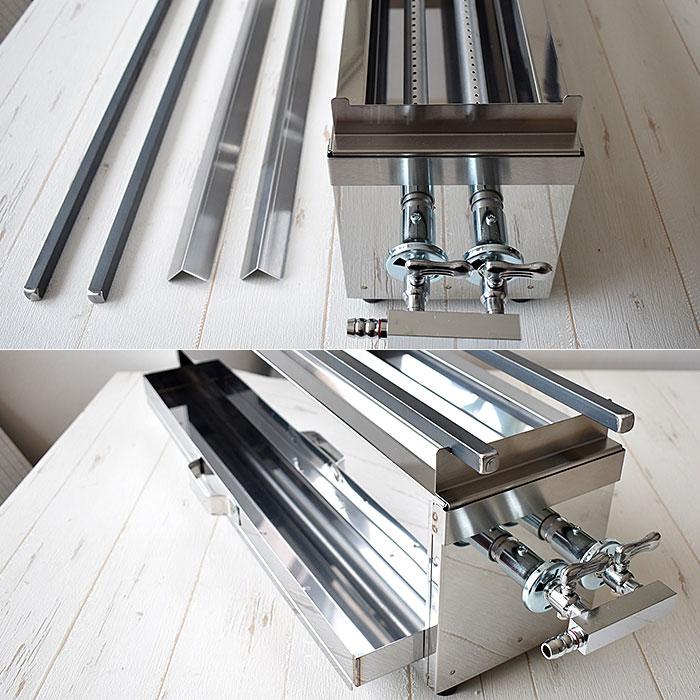 18-0ステンレス 焼き鳥コンロ ガス用 2本バーナー 中 都市ガス（takumi