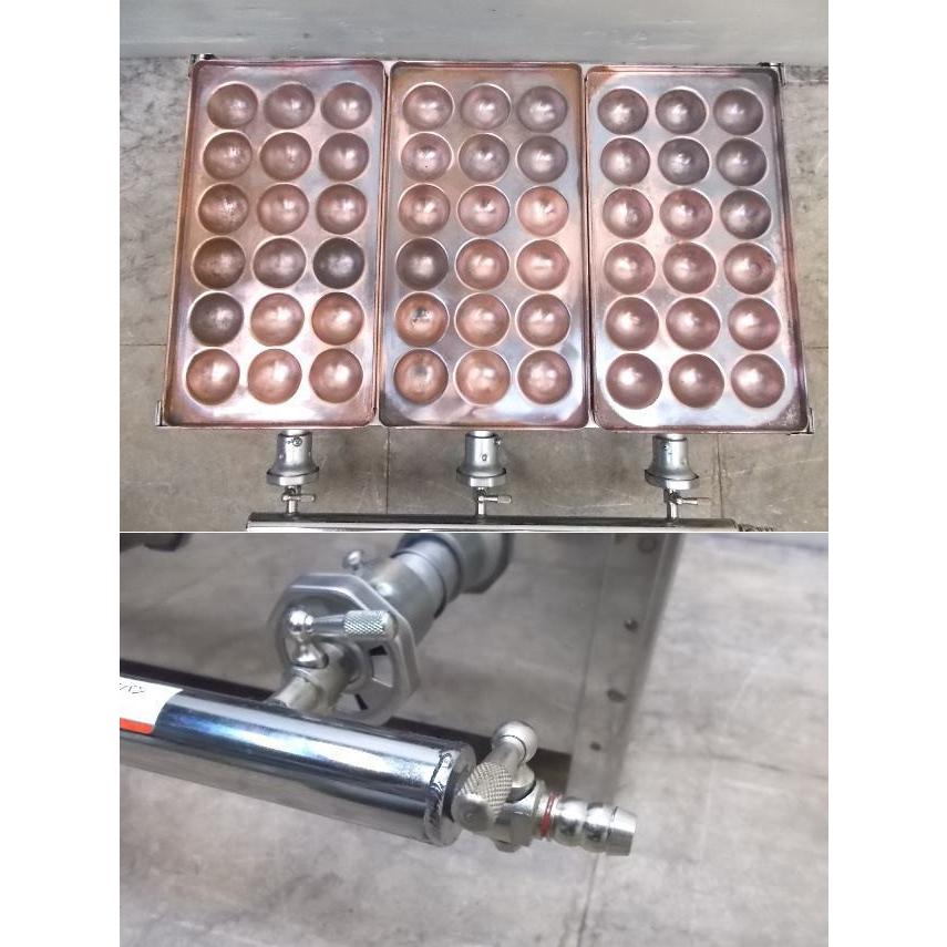 国際ブランド】中古厨房 LPガス 3連銅板たこ焼き器 580×350×200 業務用