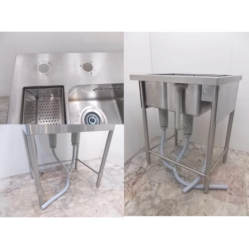 中古厨房 マルゼン ステンレスダスト槽付2槽シンク 700×600×900 中古厨房 マルゼン ステンレスダスト槽付2槽シンク 700×600×900