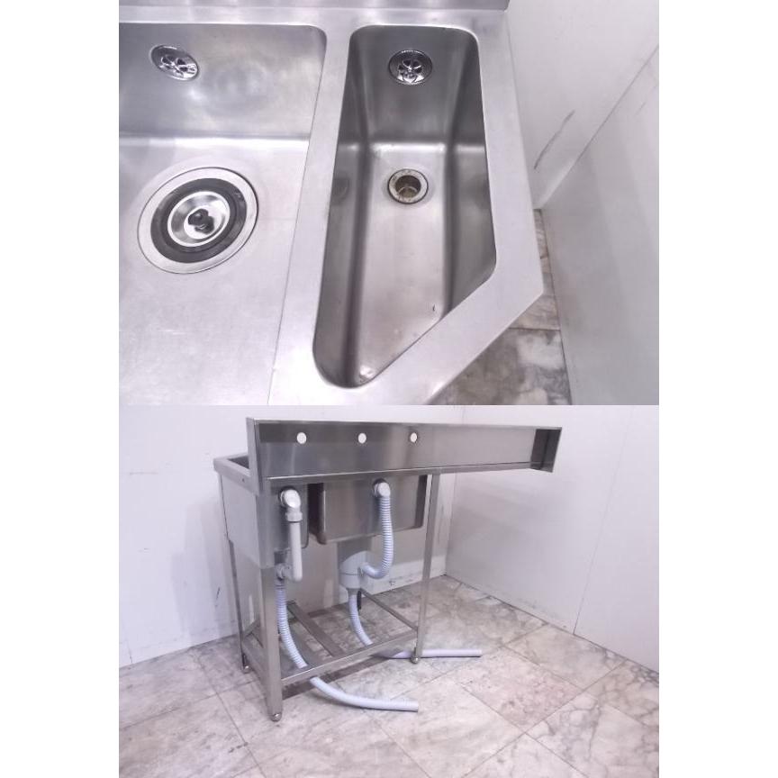 中古厨房 ステンレス ダスト槽水切台付1槽シンク 1300×600×850 中古厨房 ステンレス ダスト槽水切台付1槽シンク 1300×600×850