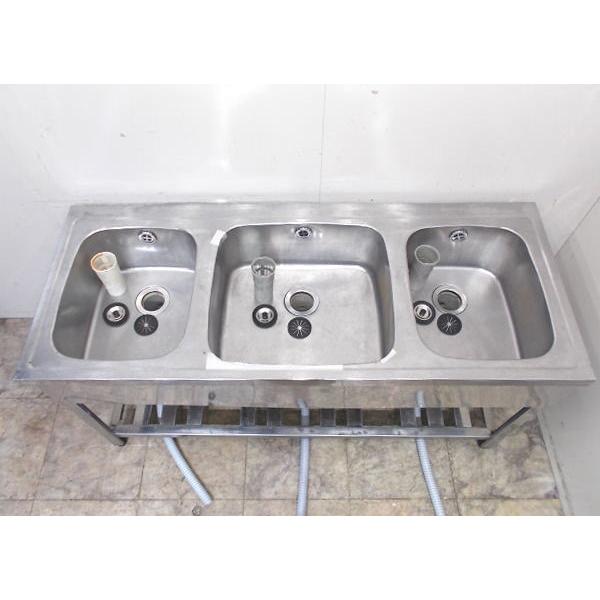 ステンレス 3槽シンク 1500×600×800 3層流し台 中古厨房 ステンレス 3槽シンク 1500×600×800 3層流し台 中古厨房