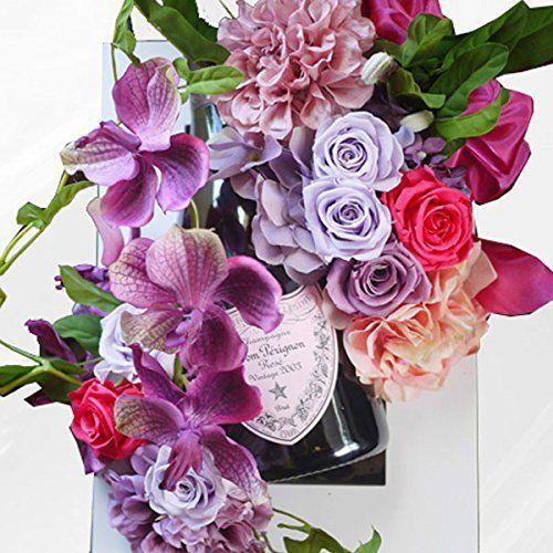 ドンペリギフト 花とシャンパン お祝い 社長就任祝い プレゼント プレゼント ピンドンとプリザーブドフラワーの額縁アレンジ パープル お祝い ローズ 社長就任祝い 中部スマートマーケット