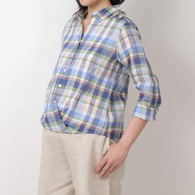 正規販売店 ウーマンプラス シャツ リネンチェックシャツ レディース 1704a24 ブルーチェック Ml Materialworldblog Com