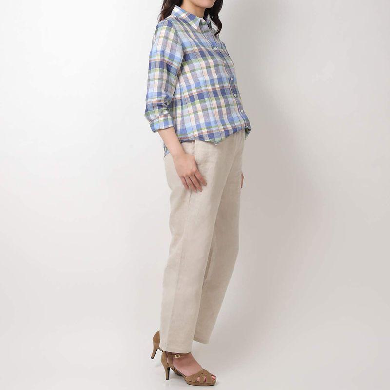 正規販売店 ウーマンプラス シャツ リネンチェックシャツ レディース 1704a24 ブルーチェック Ml Materialworldblog Com