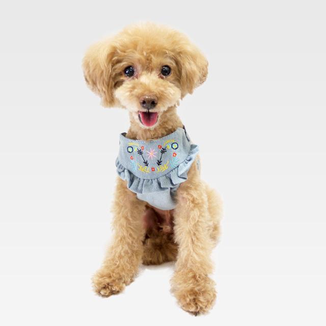 花刺繍 デニムハーネス お散歩 小型犬 犬服 かわいい ペット