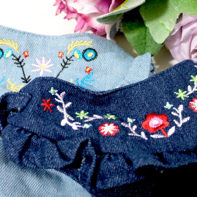 花刺繍 デニムハーネス お散歩 小型犬 犬服 かわいい ペット : ANZUDOG