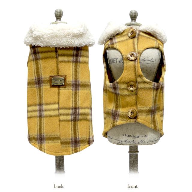 ボア襟付き タータンチェック柄コート ドッグウエア 犬服 かわいい